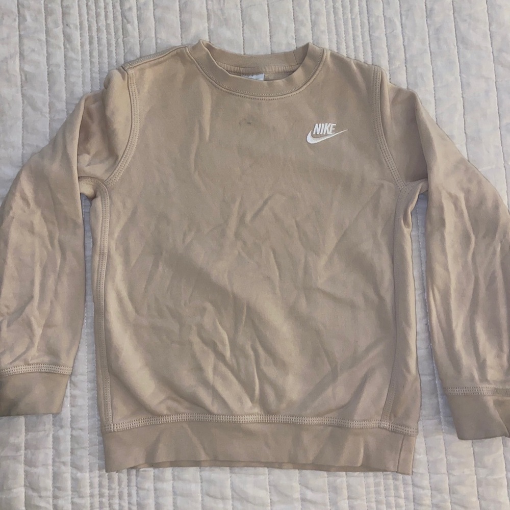 Nike Boys Girls Unisex Size Small  Beige Pullover Sweatshirt Sweater Kids